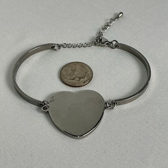 Gucci Monogram Canvas Heart Cabochon Silver Stainless Steel Bracelet - Picture 2 of 3